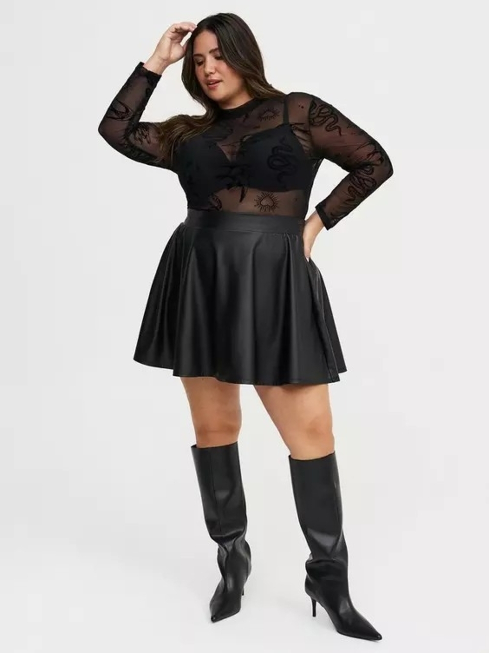 TORRID- Mesh Burnout Mock Neck Long Sleeve Top - Picture 2 of 7